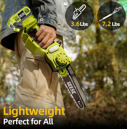 2 in 1 Mini Chainsaw with 6-15ft Pole with 2×21V Batteries (Full Kit)
