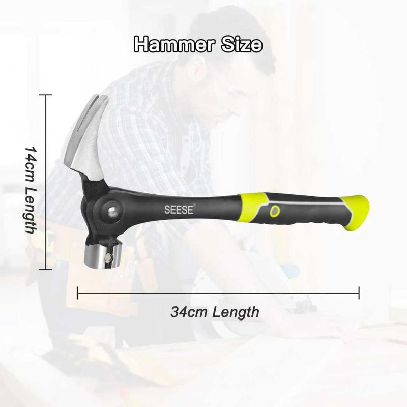 SEESE 16oz Claw Hammer with Magnetic Nail Starter/Ripper