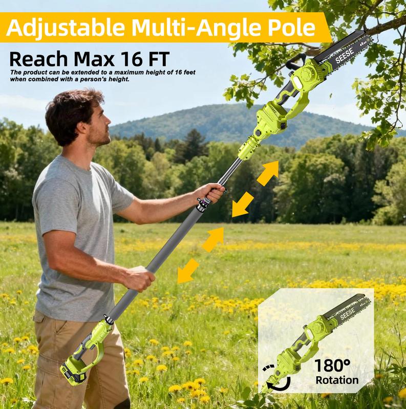 2 in 1 Mini Chainsaw with 6-15ft Pole with 2×21V Batteries (Full Kit)