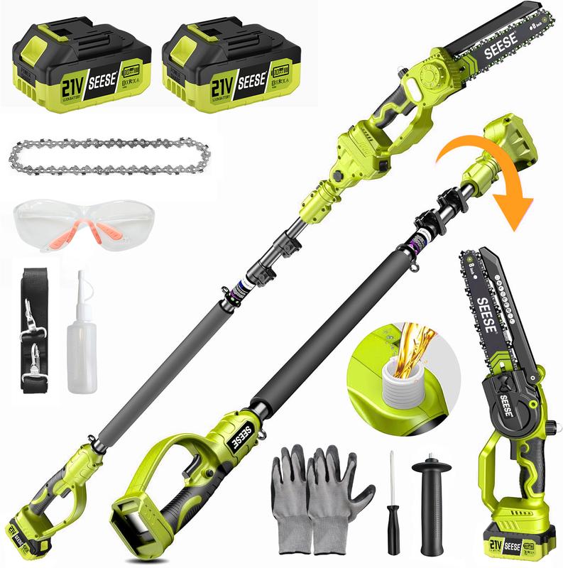 2 in 1 Mini Chainsaw with 6-15ft Pole with 2×21V Batteries (Full Kit)