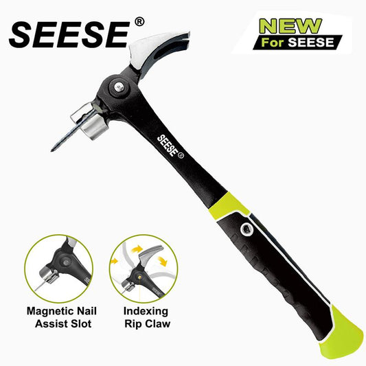 SEESE 16oz Claw Hammer with Magnetic Nail Starter/Ripper