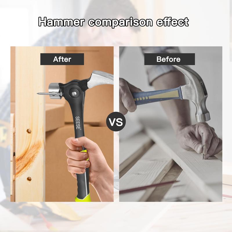 SEESE 16oz Claw Hammer with Magnetic Nail Starter/Ripper