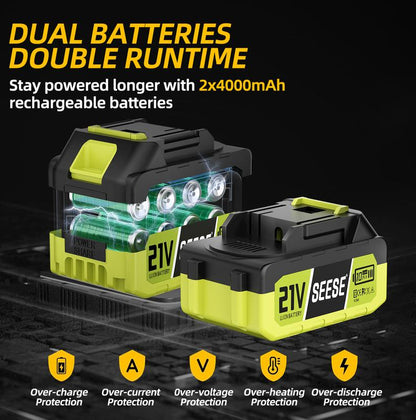 2 in 1 Mini Chainsaw with 6-15ft Pole with 2×21V Batteries (Full Kit)