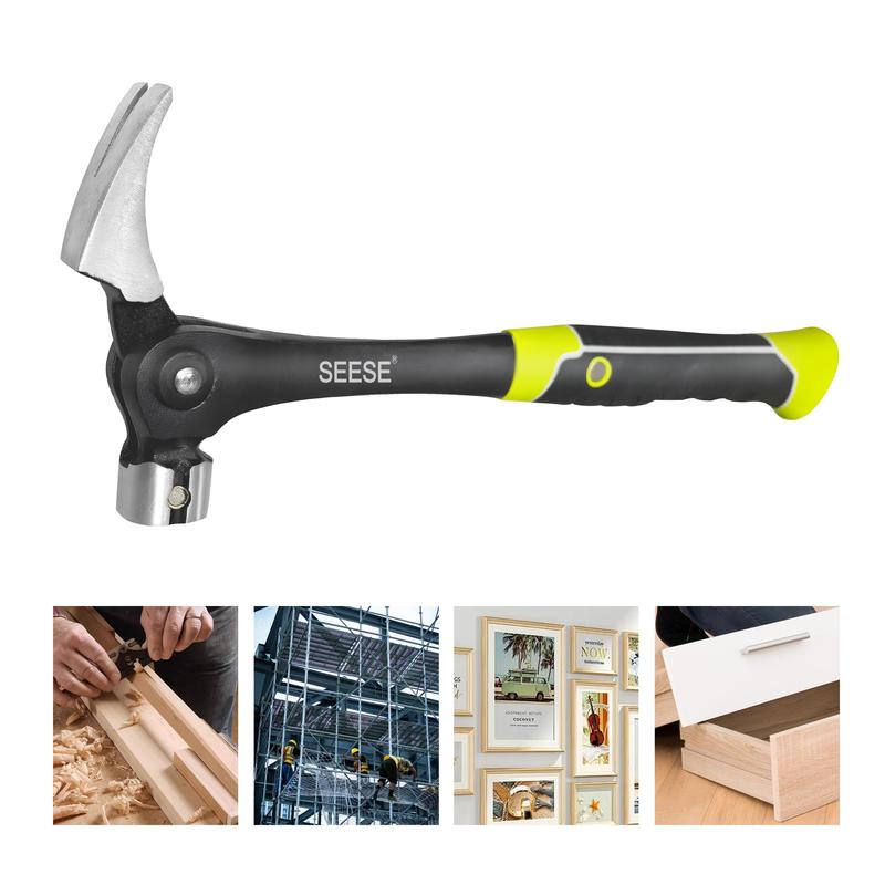 SEESE 16oz Claw Hammer with Magnetic Nail Starter/Ripper